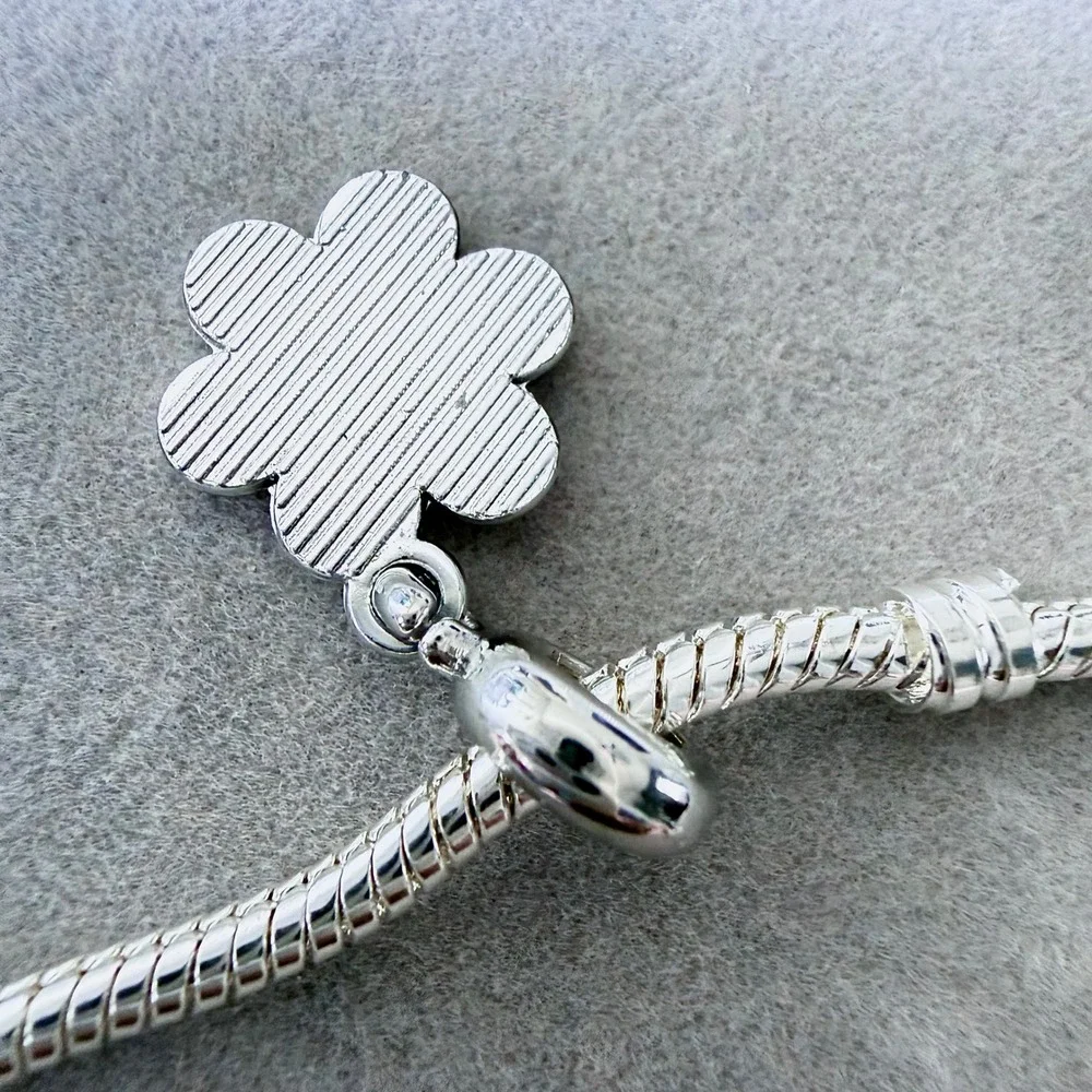 Purple Enamel Flower Dangle Charm fits PANDORA